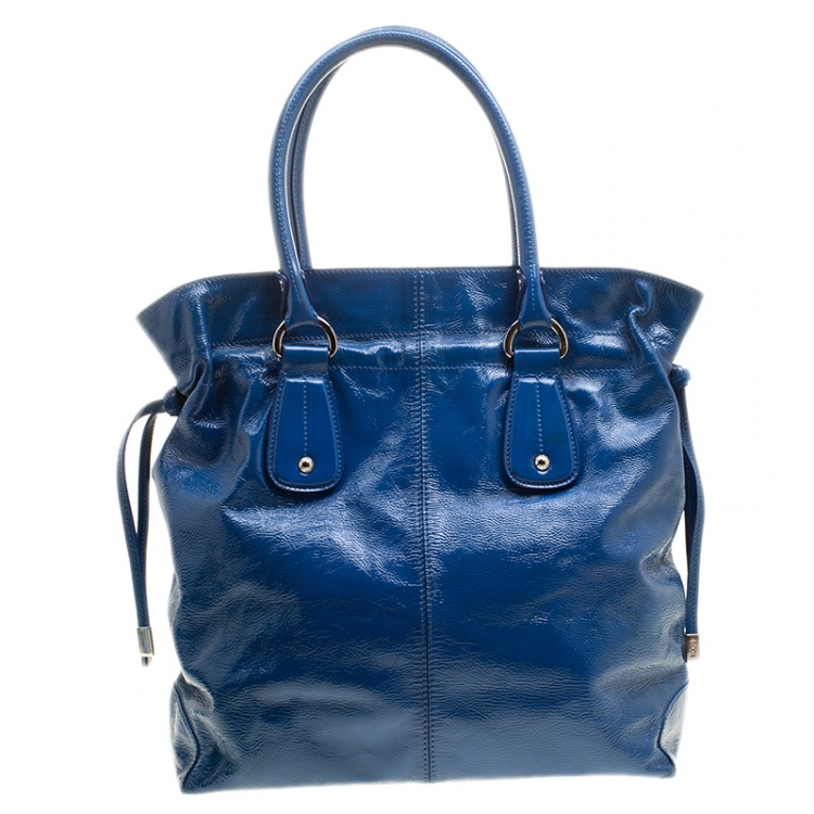 Pre Owned Tod's Blue Patent Leather Tote