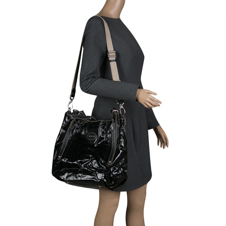 Pre Owned Tod's Black Glazed Coated Canvas G-Line Easy Sacca Tote