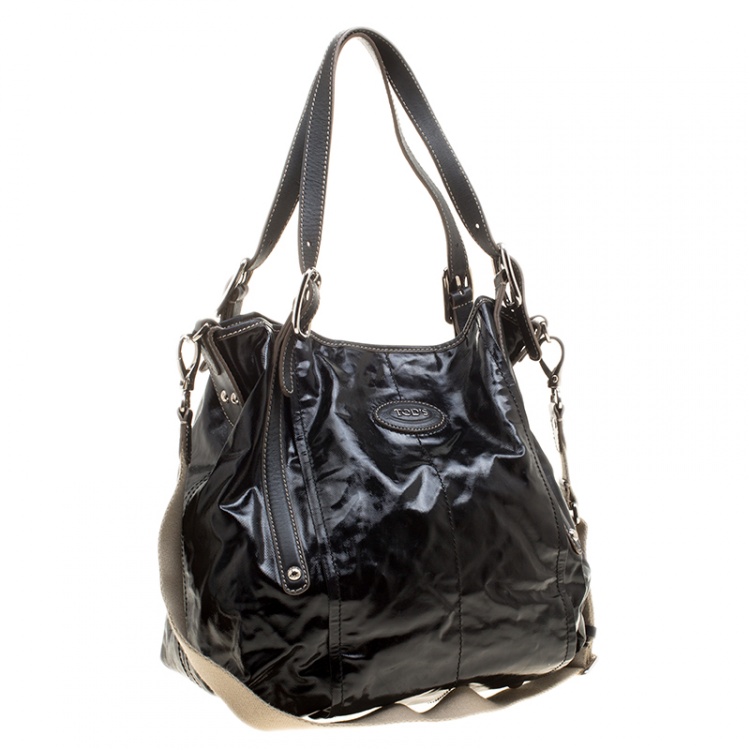 Pre Owned Tod's Black Glazed Coated Canvas G-Line Easy Sacca Tote