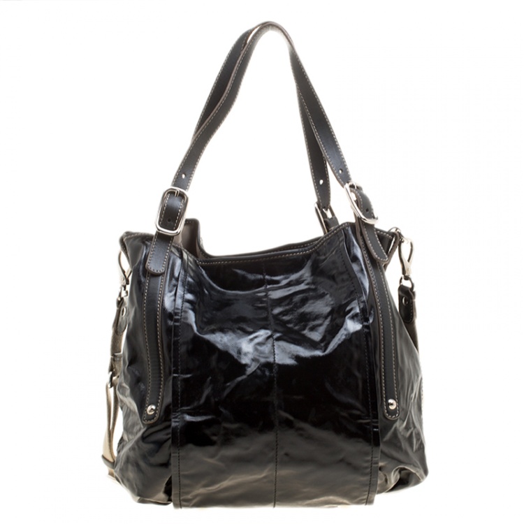 Pre Owned Tod's Black Glazed Coated Canvas G-Line Easy Sacca Tote