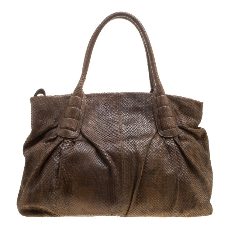 Pre Owned Tod's Coffee Brown Python Sacca Media Tote