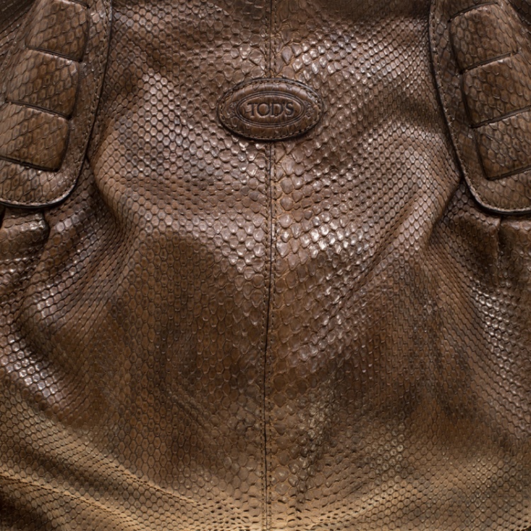 Pre Owned Tod's Coffee Brown Python Sacca Media Tote