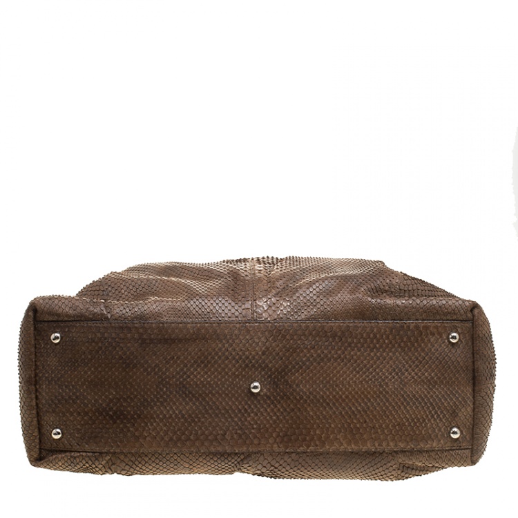 Pre Owned Tod's Coffee Brown Python Sacca Media Tote