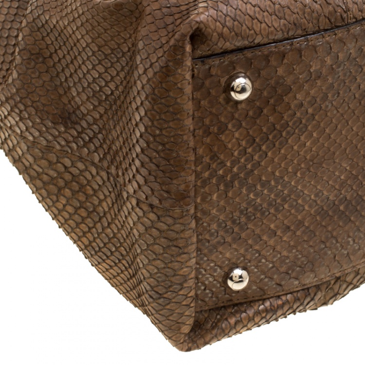Pre Owned Tod's Coffee Brown Python Sacca Media Tote