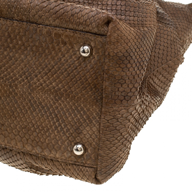 Pre Owned Tod's Coffee Brown Python Sacca Media Tote