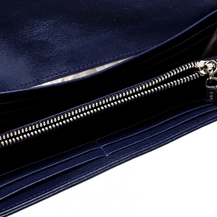 Pre Owned Tod's Navy Blue Leather Signature Continental Wallet