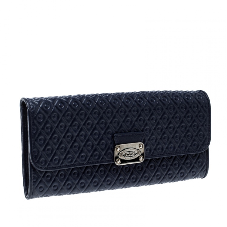 Pre Owned Tod's Navy Blue Leather Signature Continental Wallet