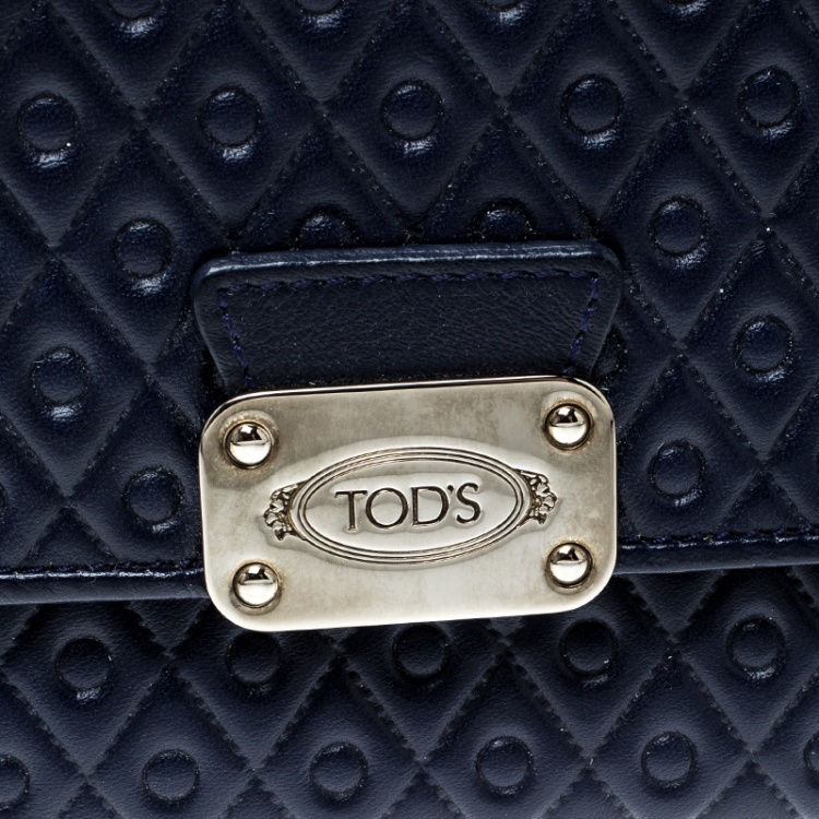 Pre Owned Tod's Navy Blue Leather Signature Continental Wallet