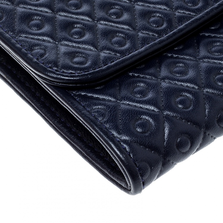 Pre Owned Tod's Navy Blue Leather Signature Continental Wallet