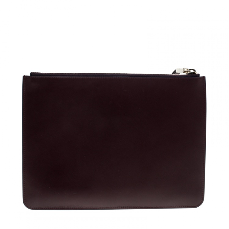 Pre Owned Tod's Burgundy Leather Fox Applique Wristlet Clutch