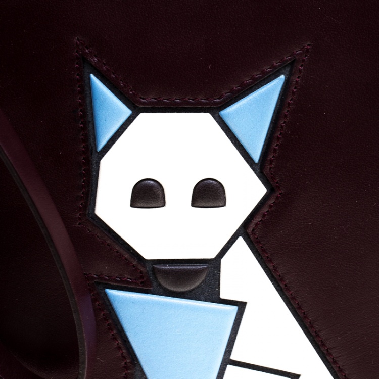Pre Owned Tod's Burgundy Leather Fox Applique Wristlet Clutch