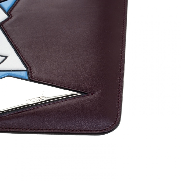 Pre Owned Tod's Burgundy Leather Fox Applique Wristlet Clutch