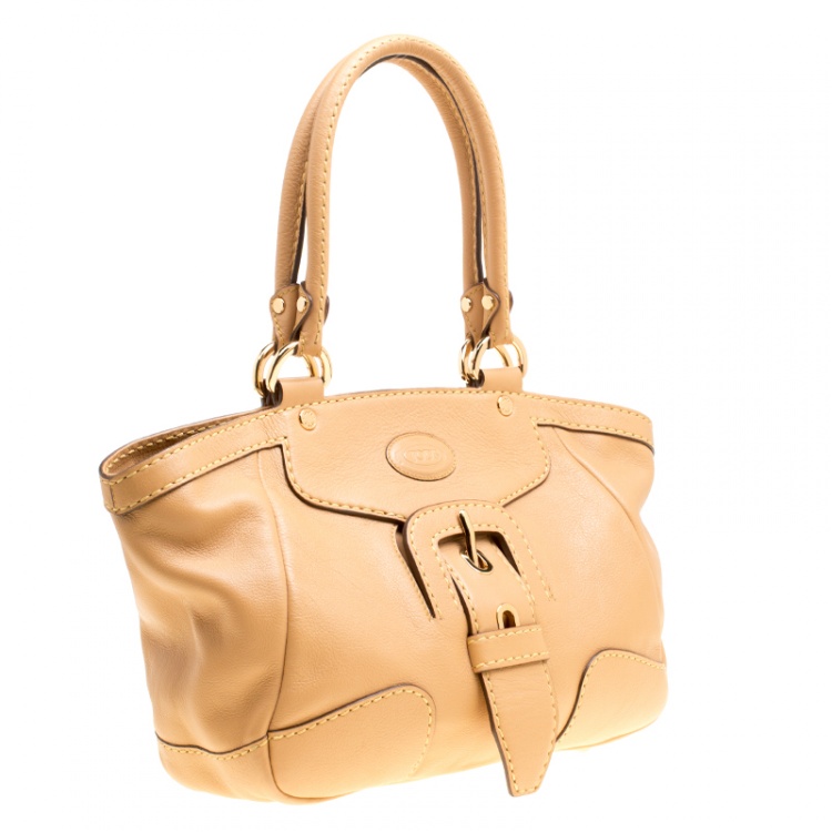 Pre Owned Tod's Tan Leather Carey Media Tote