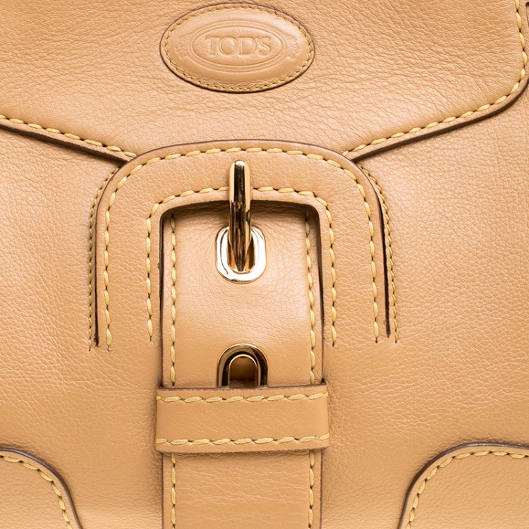 Pre Owned Tod's Tan Leather Carey Media Tote