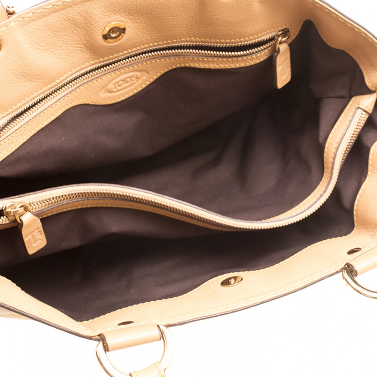 Pre Owned Tod's Tan Leather Carey Media Tote