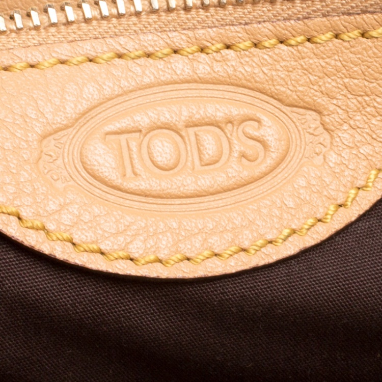 Pre Owned Tod's Tan Leather Carey Media Tote