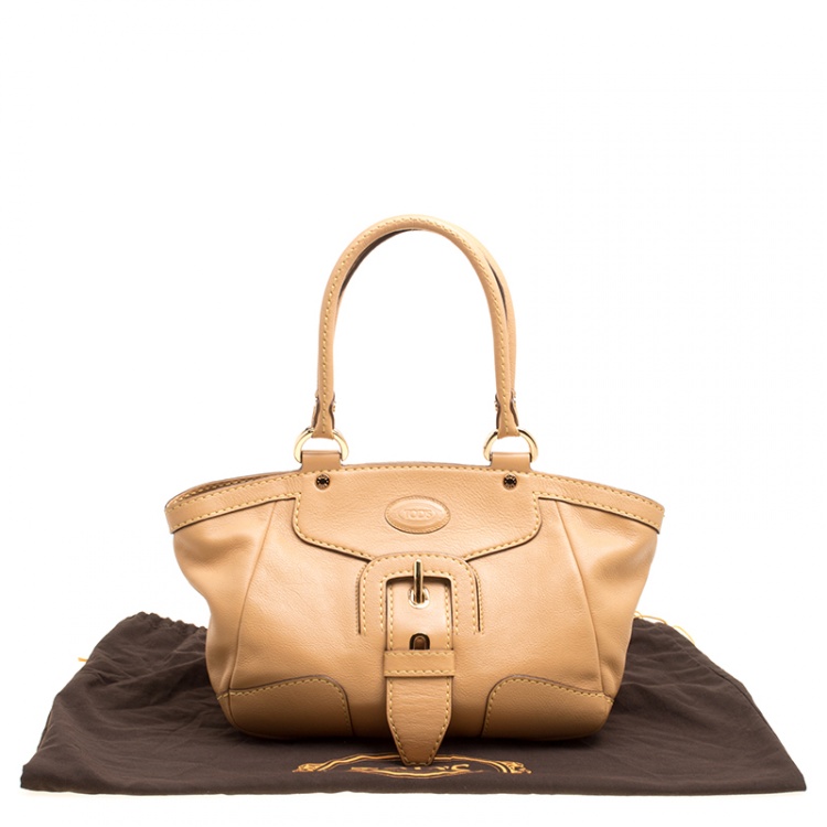 Pre Owned Tod's Tan Leather Carey Media Tote