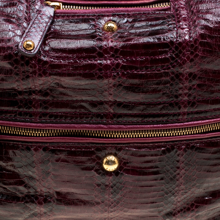 Pre Owned Tod's Burgundy Snakeskin Embossed Leather Pashmy Hobo