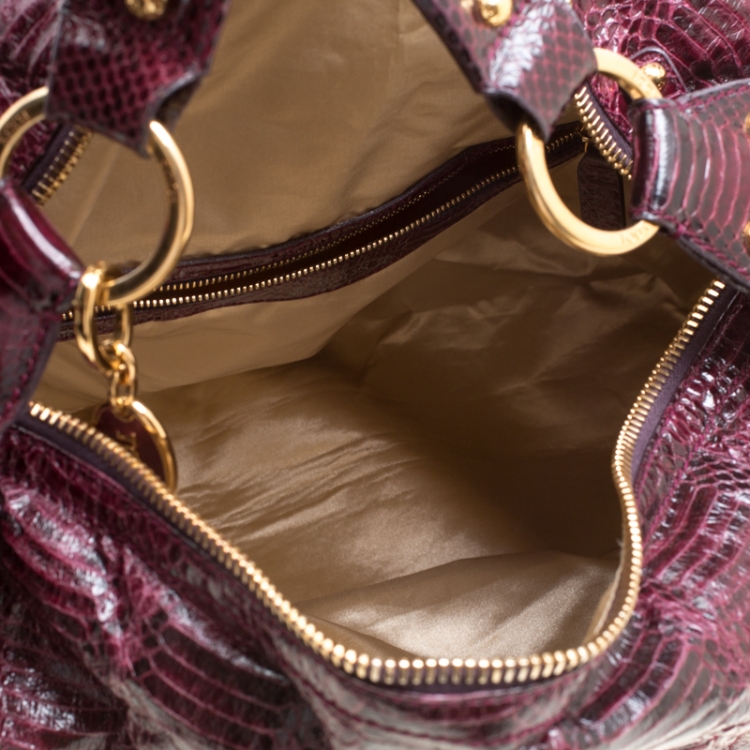 Pre Owned Tod's Burgundy Snakeskin Embossed Leather Pashmy Hobo