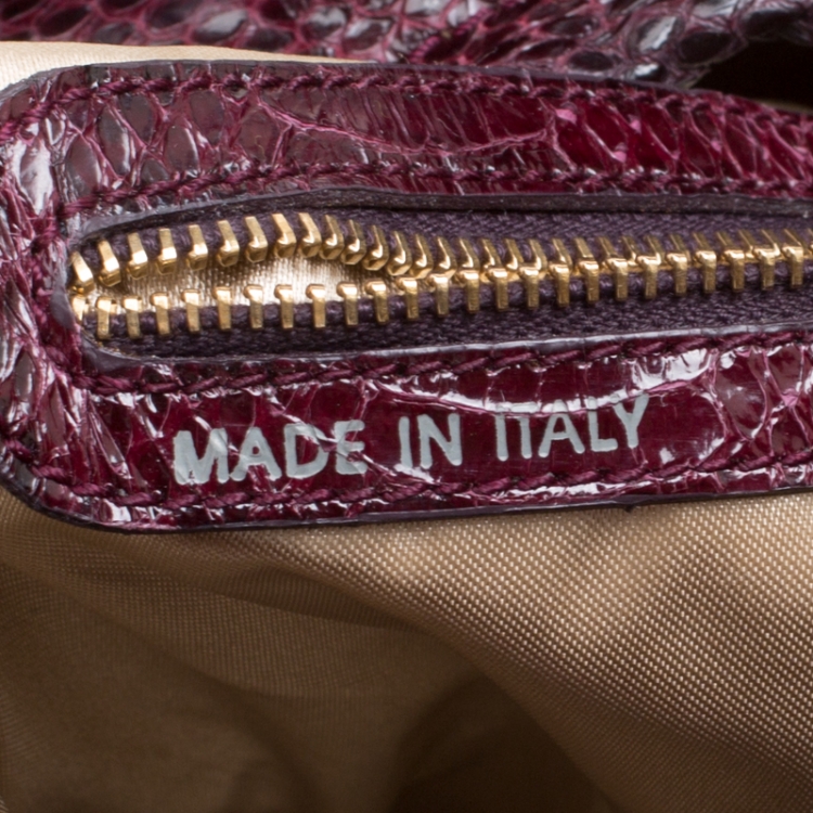 Pre Owned Tod's Burgundy Snakeskin Embossed Leather Pashmy Hobo