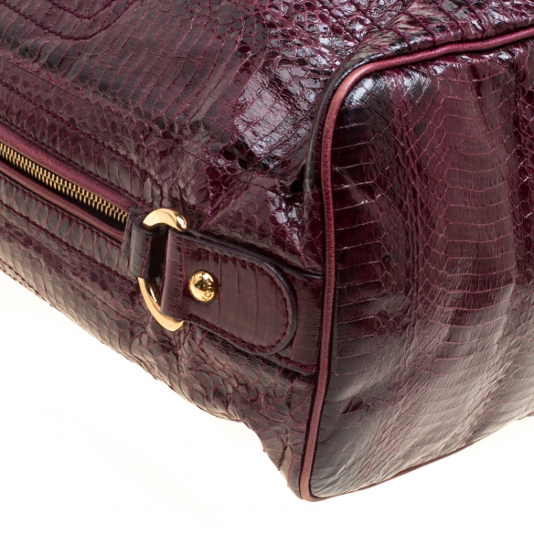 Pre Owned Tod's Burgundy Snakeskin Embossed Leather Pashmy Hobo