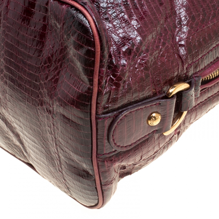 Pre Owned Tod's Burgundy Snakeskin Embossed Leather Pashmy Hobo