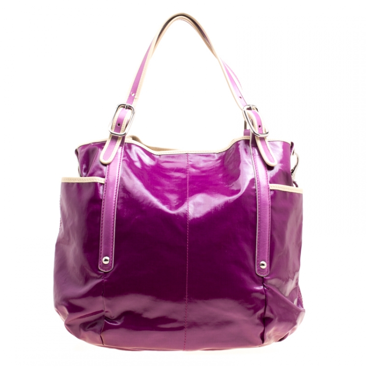 Pre Owned Tod's Purple Glazed Coated Canvas G-Line Easy Sacca Tote
