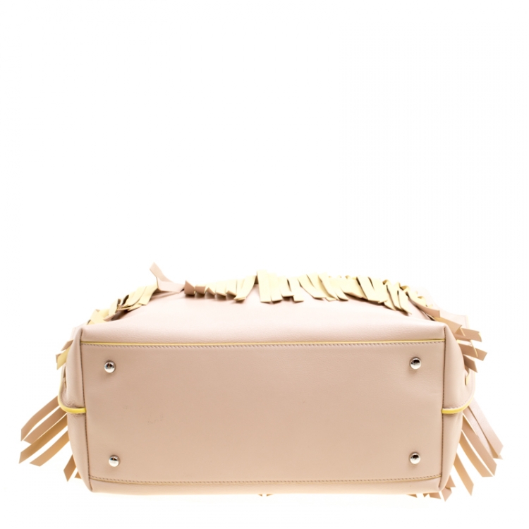 Pre Owned Tod's Beige/Yellow Leather Origami Fringe Shopping Tote