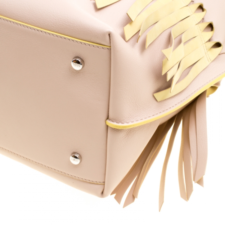Pre Owned Tod's Beige/Yellow Leather Origami Fringe Shopping Tote