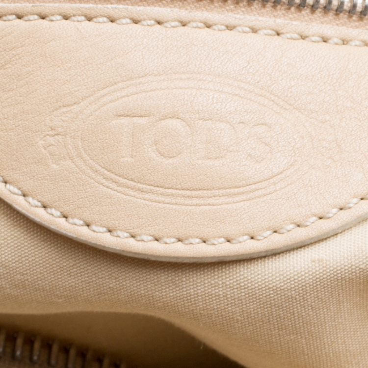 Pre Owned Tod's Beige Canvas and Leather Hobo