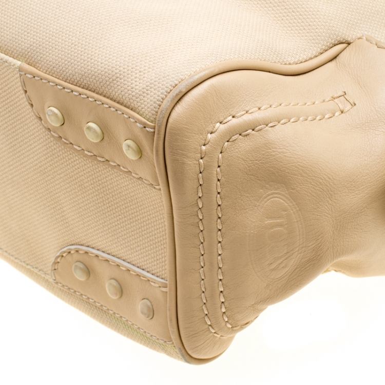 Pre Owned Tod's Beige Canvas and Leather Hobo