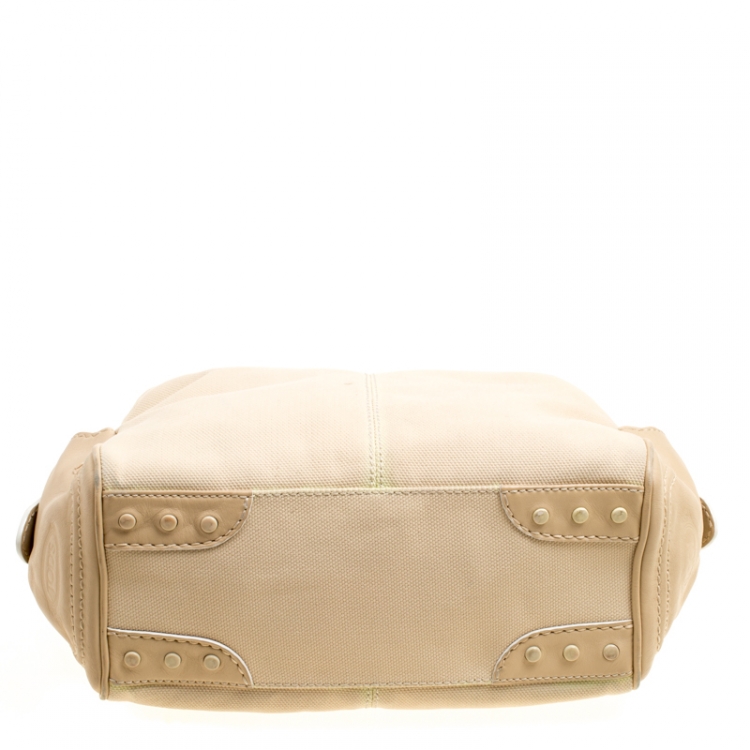 Pre Owned Tod's Beige Canvas and Leather Hobo