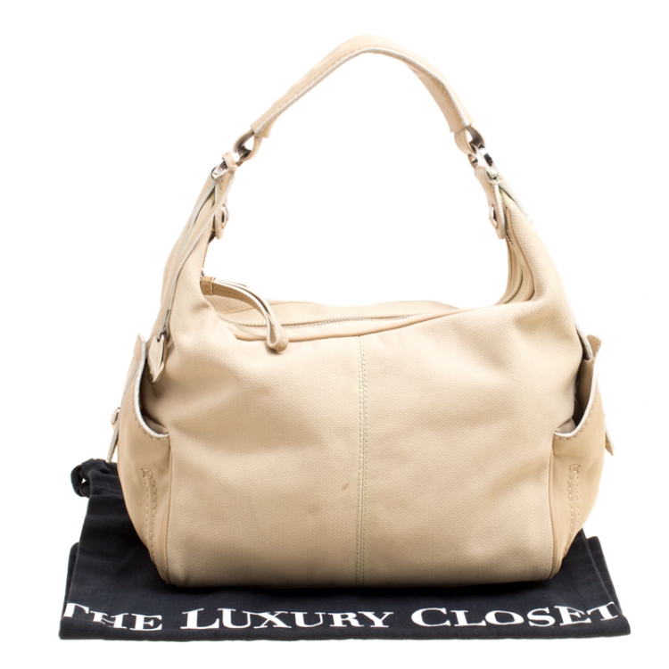 Pre Owned Tod's Beige Canvas and Leather Hobo
