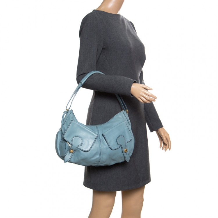 Pre Owned Tod's Pale Blue Leather Benji Sacca Hobo