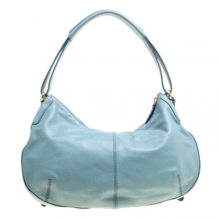 Pre Owned Tod's Pale Blue Leather Benji Sacca Hobo