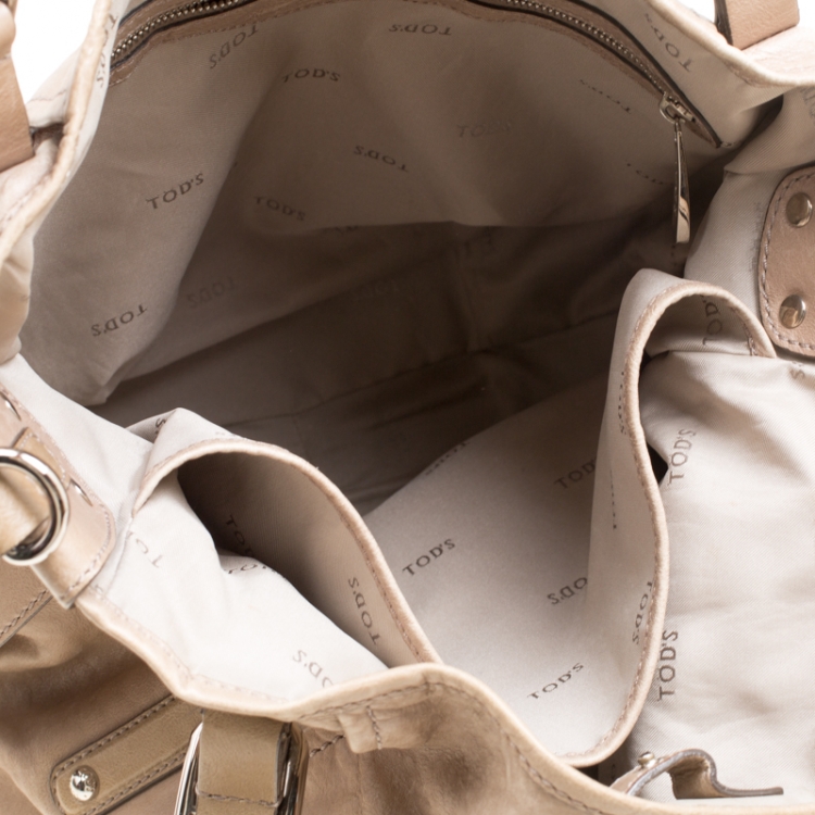 Pre Owned Tod's Beige Leather Gummy Top Handle Bag