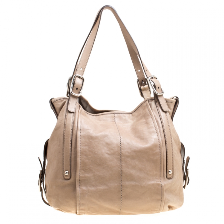 Pre Owned Tod's Beige Leather Gummy Top Handle Bag