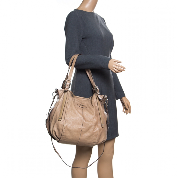Pre Owned Tod's Beige Leather Gummy Top Handle Bag