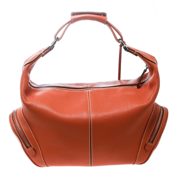 Pre Owned Tod's Orange Leather Charlotte Hobo