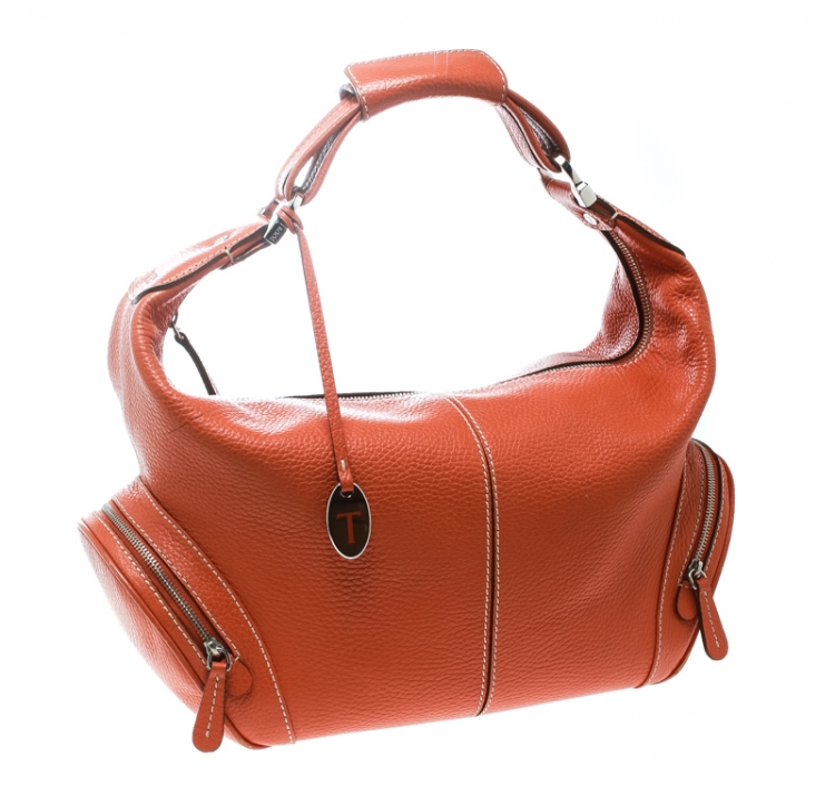 Pre Owned Tod's Orange Leather Charlotte Hobo