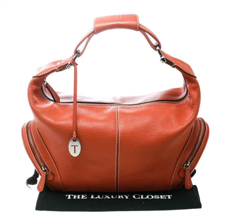 Pre Owned Tod's Orange Leather Charlotte Hobo