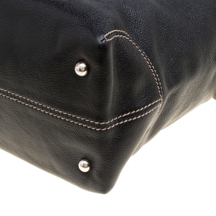 Pre Owned Tod's Black Leather Drawstring Tote