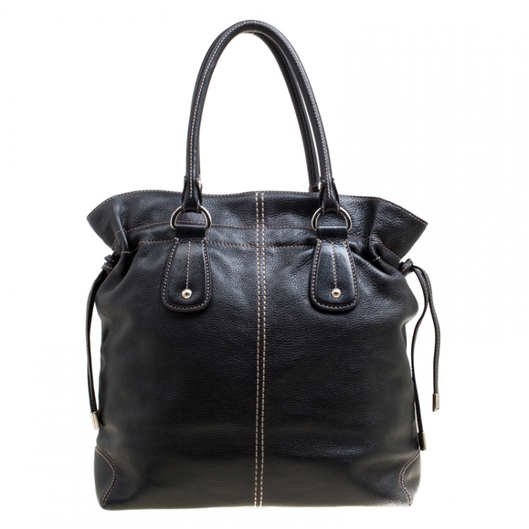 Pre Owned Tod's Black Leather Drawstring Tote