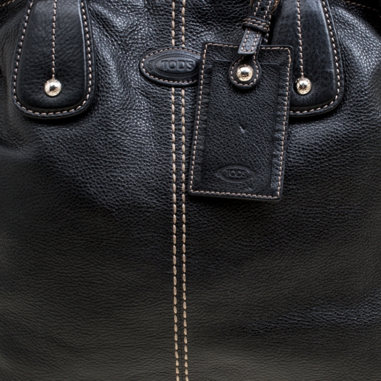 Pre Owned Tod's Black Leather Drawstring Tote