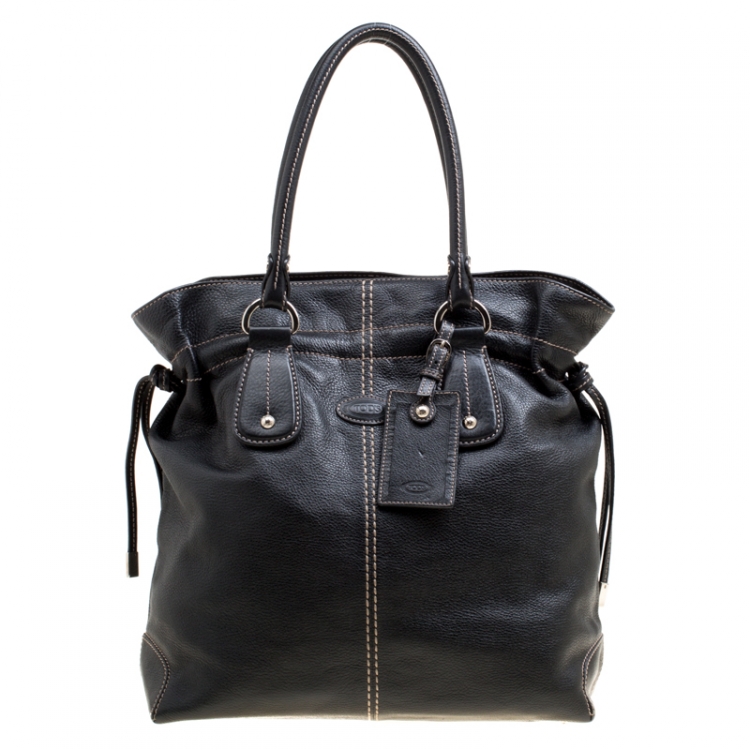 Pre Owned Tod's Black Leather Drawstring Tote