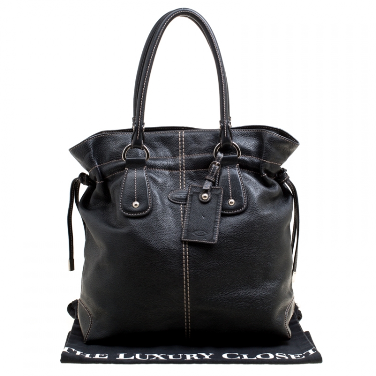 Pre Owned Tod's Black Leather Drawstring Tote