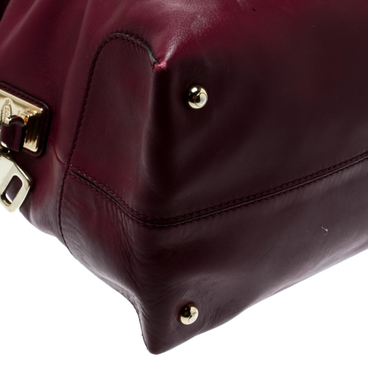 Pre Owned Tod's Burgundy Leather D-Styling Medium Top Handle Bag