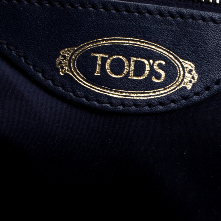 Pre Owned Tod's Blue Leather Embossed Studded Drawstring Tote 