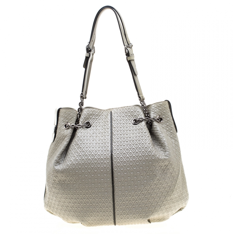 Pre Owned Tod's Grey Patent Leather Signature Drawstring Tote