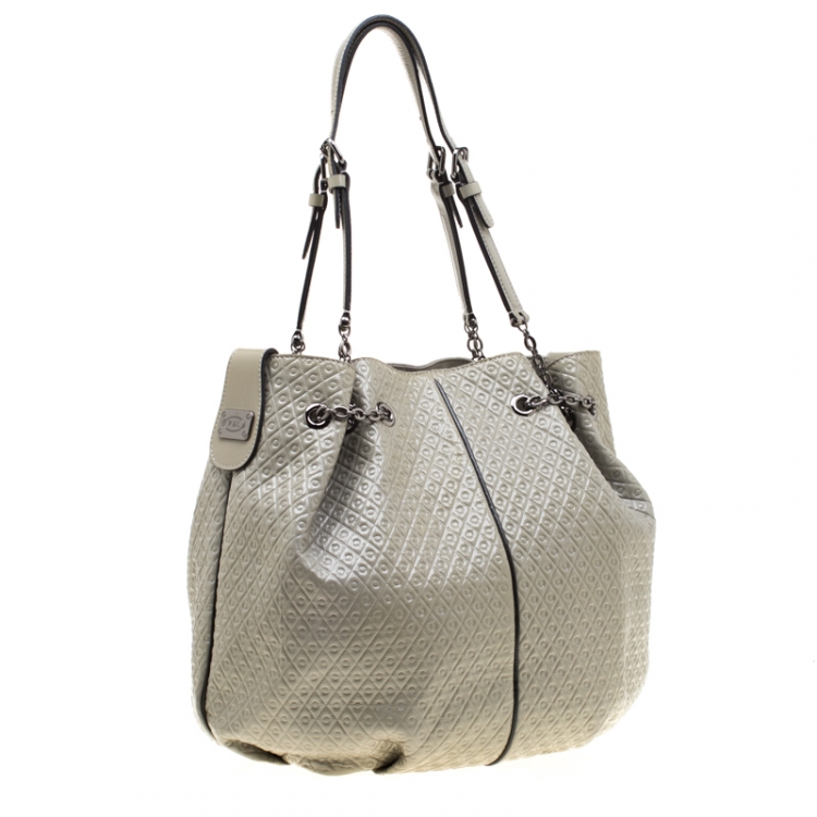 Pre Owned Tod's Grey Patent Leather Signature Drawstring Tote